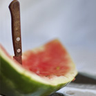 knife in a eaten slice of watermelon