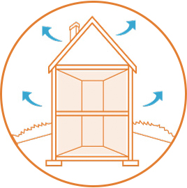 illustration of air escaping from leaks in house envelope